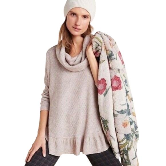 Maeve Anthropologie Addie Sweater Women’s Large Cowl Neck Ruffled Hacci Pullover - Picture 2 of 7
